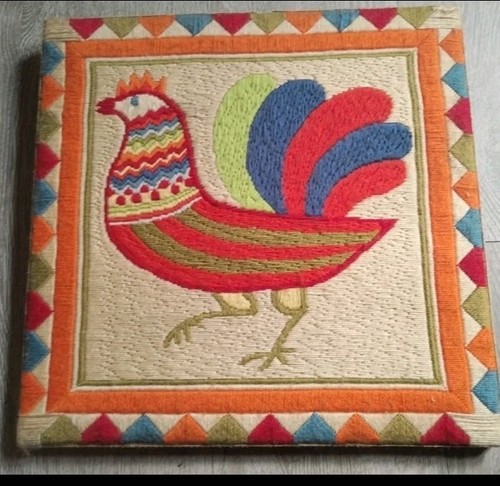 Tableau brodé fait main - -, coq